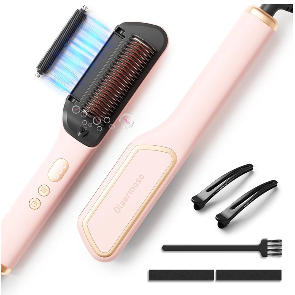 NEW! Ionic Hair Straightening Brush Hot Comb Oil Infusion 9 Temperatures Pink